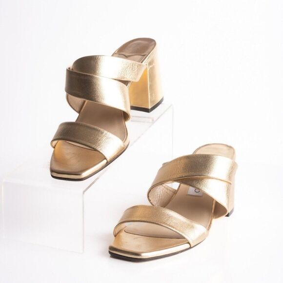 Jimmy Choo Womens Sia Metallic Leather Mules Gold Strappy Heels US 10 EU 40 - Picture 1 of 8